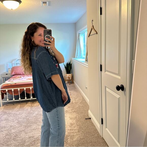 Vintage Quizz Blue July 4th Eagle Patriotic American Flag Denim Top 22/24 - Picture 2 of 10